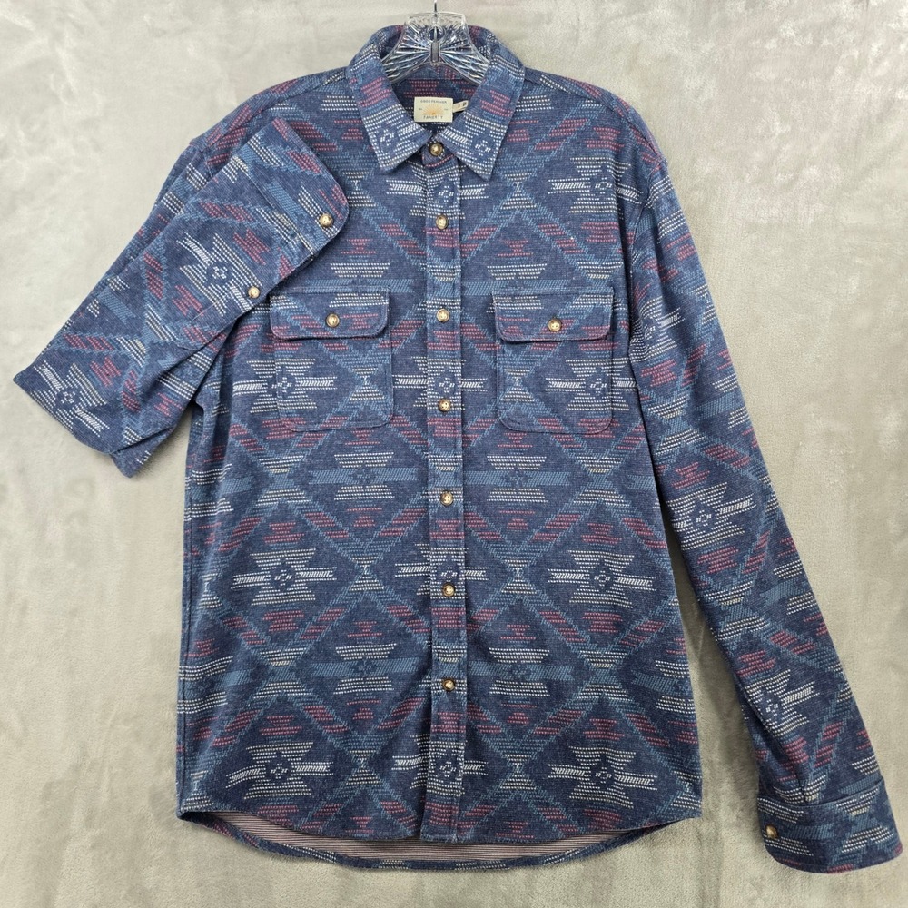 Faherty Good Feather Shirt Mens Medium Blue Aztec Southwestern Knit Button Down - Picture 3 of 7